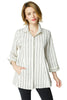 Habitat Clothes East Side Stripes Hidden Placket Shirt, Fall Winter Women's Shirts Woven. Winter White.