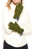 Shihreen Microsuede Pom Pom Glove, Fall Winter Accessories. Olive.