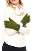 Shihreen Microsuede Pom Pom Glove, Fall Winter Accessories. Olive.