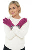 Shihreen Microsuede Pom Pom Glove, Fall Winter Accessories. Magenta.