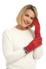 Shihreen Microsuede Pom Pom Glove, Fall Winter Accessories. Red.