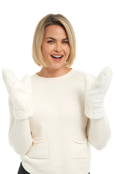 Shihreen Faux Fur Mittens, Fall Winter Accessories. Cream.