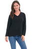 Avalin Scramble Stitch V Sweater, Fall Winter Women's Sweaters. Black.