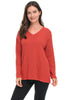 Avalin Scramble Stitch V Sweater, Fall Winter Women's Sweaters. Terracotta.