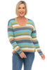 Tribal Sea & Sky Striped Sweater, Fall Winter Women's Sweaters. Wasabi.