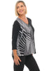 Parsley & Sage Tula One Button V, Fall Winter Women's Shirts Knit. Black/White.