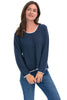 Avalin Trimmed Scoop Neck Sweater, Fall Winter Women's Sweaters. Navy/White.