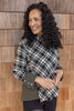 Habitat Clothes Girl Gone Plaid Asymmetrical Top, Fall Winter Women's Shirts Woven. Avocado.