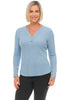 Tribal Waffle Henley Top, Fall Winter Women's Shirts Knit. Heather Denim.