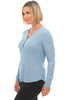 Tribal Waffle Henley Top, Fall Winter Women's Shirts Knit. Heather Denim.