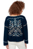 Charlie B Notch Neck Embroidered Sweater, Fall Winter Women's Sweaters. Navy.