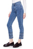 Charlie B Embroidered Hem Tapered Jean, Fall Winter Women's Pants. Medium Blue.