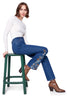 Charlie B Embroidered Hem Bootcut Jean, Fall Winter Women's Pants. Indigo.