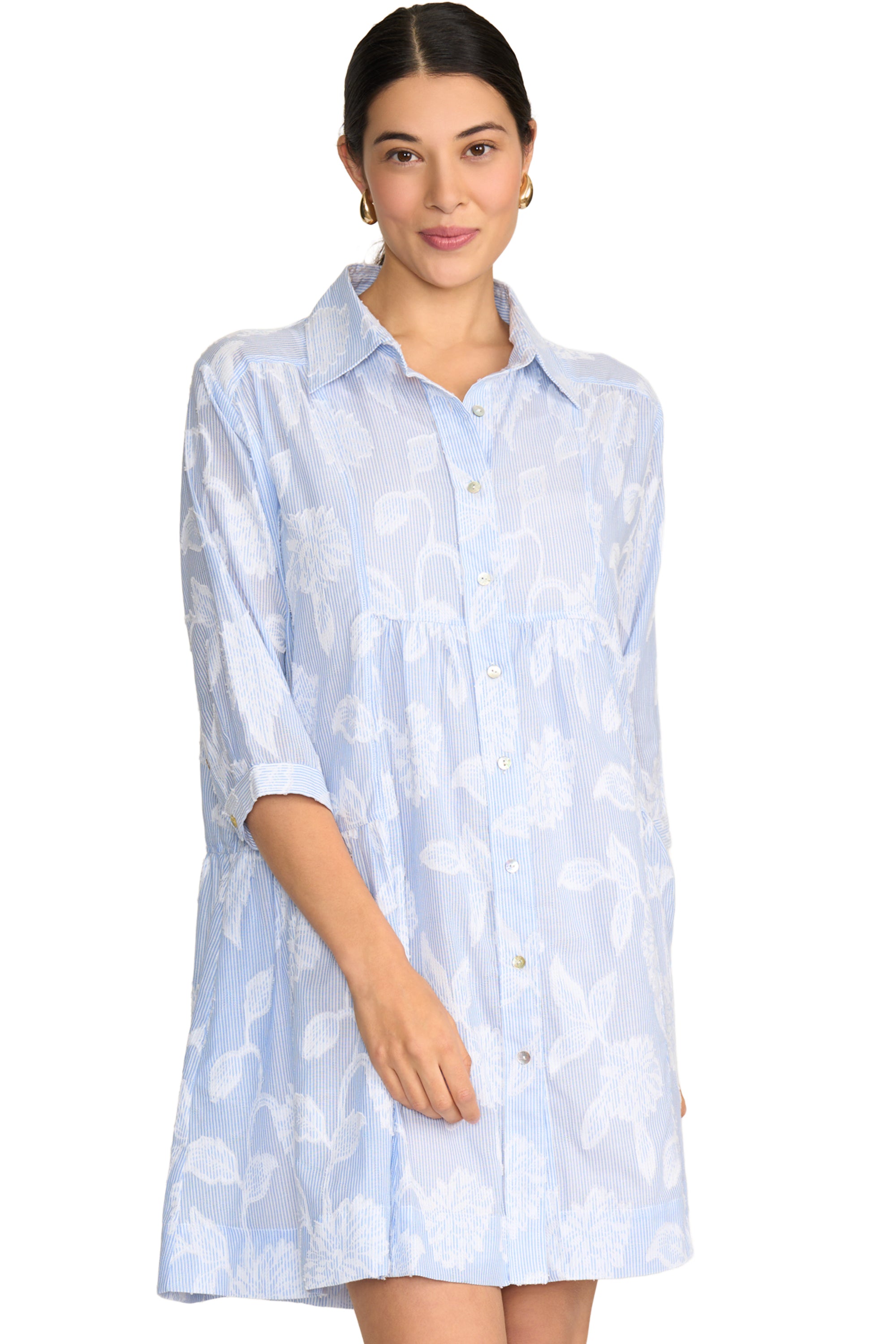 designer shirt dress Tory Burch Women's Printed Silk Shirtdress in The Pool Blue, size 10