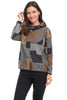 Trisha Tyler Houndstooth Patchwork Sweater, Fall Winter Women's Sweaters. Copper/Black.