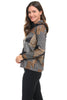 Trisha Tyler Houndstooth Patchwork Sweater, Fall Winter Women's Sweaters. Copper/Black.