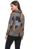 Trisha Tyler Houndstooth Patchwork Sweater, Fall Winter Women's Sweaters. Copper/Black.