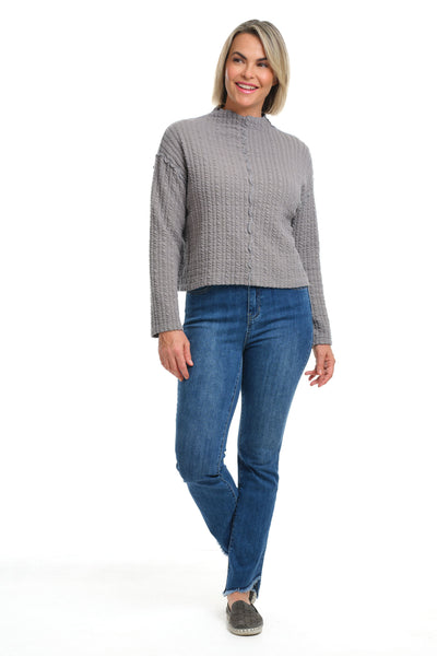 Textured Stripe Funnel Neck Top