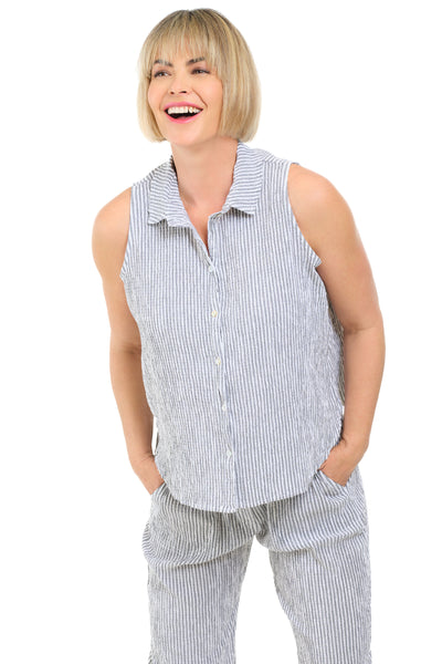 Seersucker Stripe Sleeveless Shirt