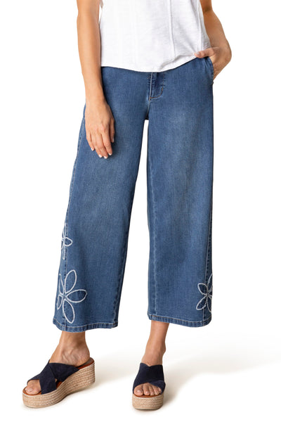 Stretch Denim Tossed Flower Jean