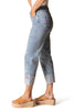 Habitat Clothes Stretch Denim Embroidered Cuff Capri, Spring Summer Women's Pants. Light Denim