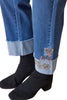 Stretch Denim Embroidered Cuff Jean