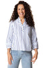 Habitat Clothes Hamptons Stripe Half Placket Pullover, Spring Summer Women's Shirts Woven. Sky
