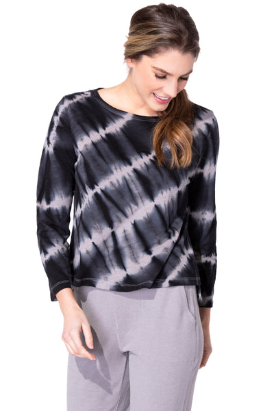 Escape Tie Dye Stepped Hem Top, Fall Winter Women's Shirts Knit