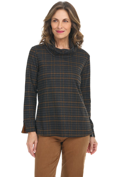 Tribal Plaid Cowl Tunic, Fall Winter Women's Shirts Knit