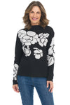 Tribal Double Knit Jacquard Floral Sweater, Fall Winter Women's Sweaters