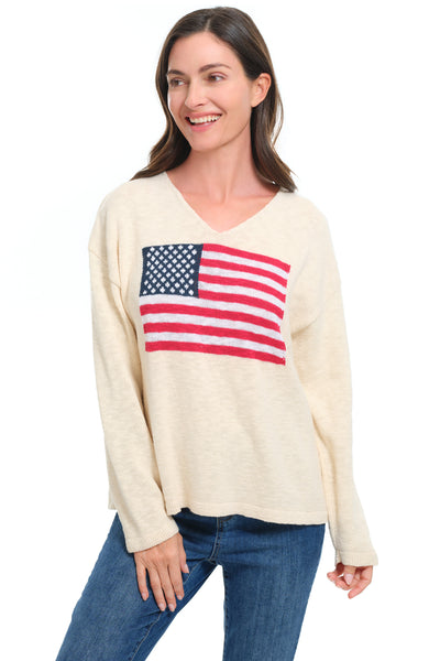 Avalin USA Flag Sweater, Spring Summer Women's Sweaters. Natural