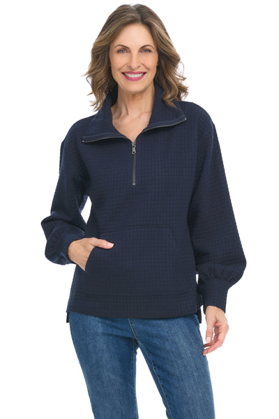 Tribal Quilted Quarter Zip Pullover, Fall Winter Women's Shirts Knit