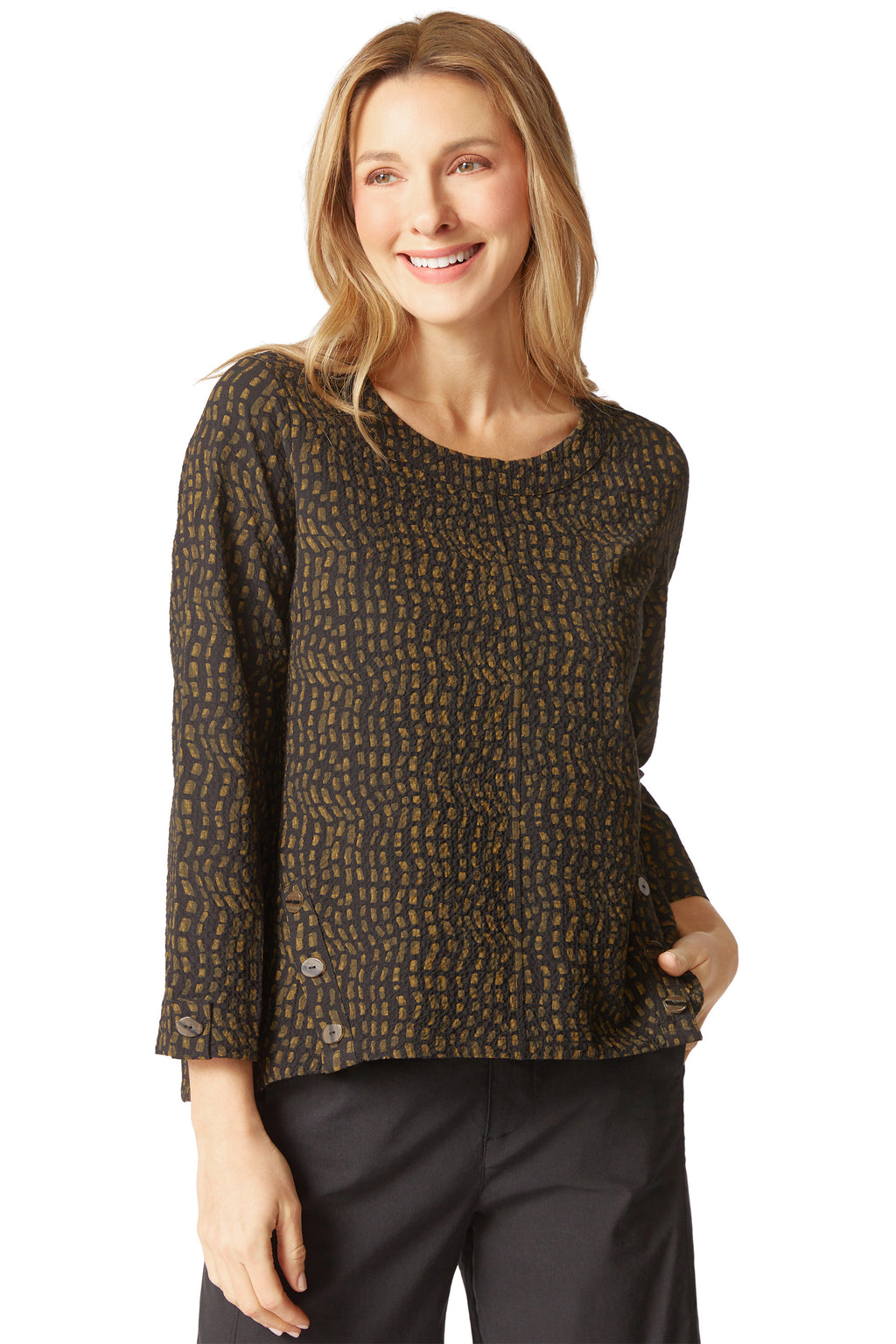 Crinkled Crepe Mosaic Pullover