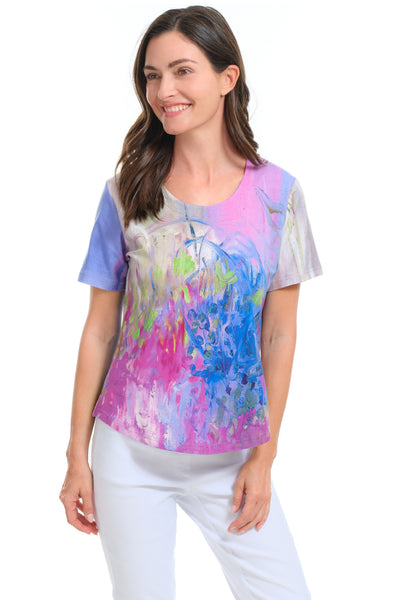 Parsley & Sage Olivia Top, Spring Summer Women's Shirts Knit. Pink Multi