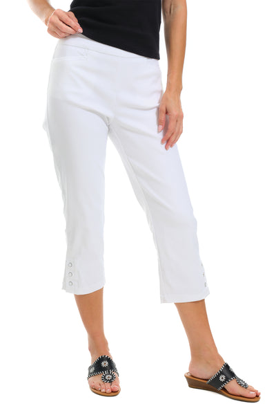Tribal Stretch Twill Snap Hem Capri, Spring Summer Women's Pants. White