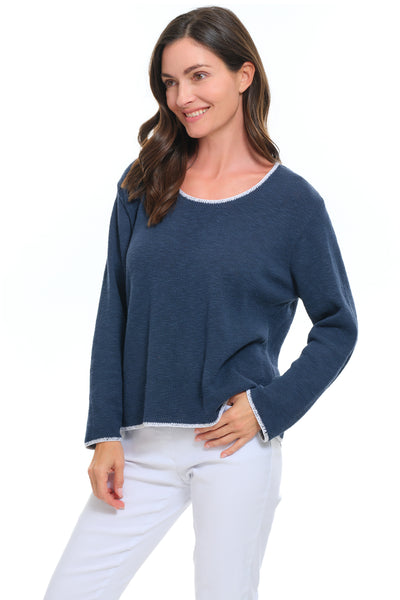 Avalin Trimmed Scoop Neck Sweater, Spring Summer Women's Sweaters. Navy/White