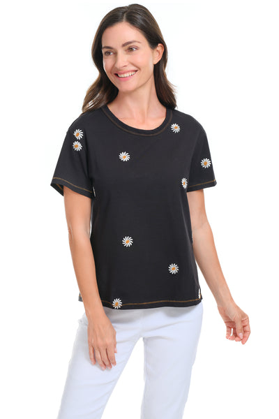 Tribal Daisy After Dark Top, Spring Summer Women's Shirts Knit. Black