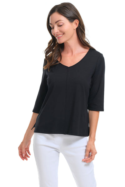 Olivia Essential Layer Elbow Sleeve Tee, Spring Summer Women's Shirts Knit. Black