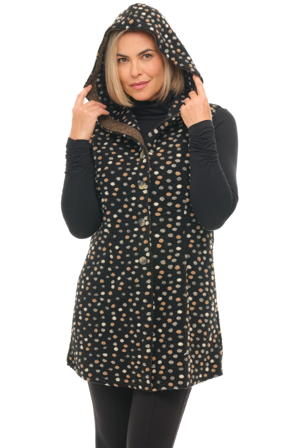 Pebbled Boiled Wool Hooded Vest