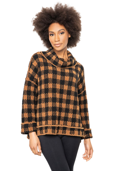 Chenille Check Cowl Sweater