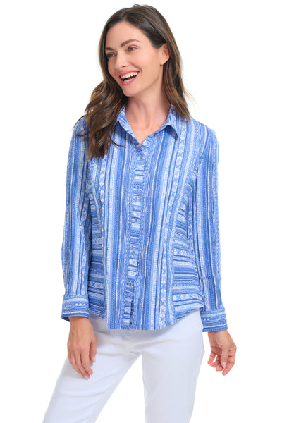 Habitat Clothes Crinkled Cotton St. Tropez Shaped Shirt, Spring Summer Women's Shirts Woven. Indigo