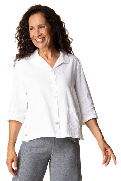 Habitat Clothes Linen Relaxed Camp Shirt, Spring Summer Women's Shirts Woven. White
