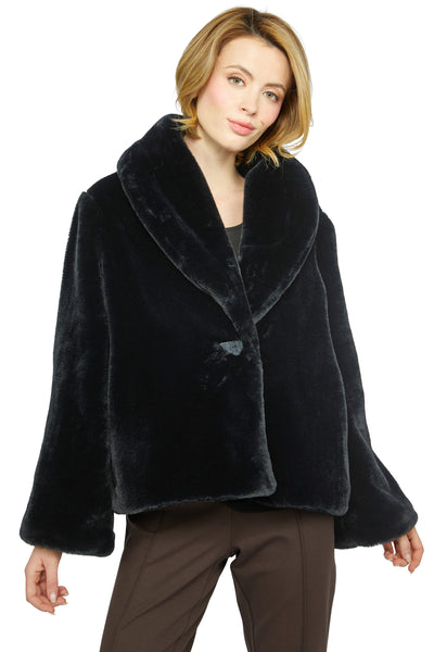 Olivia Fab Faux Fur Showstopper Jacket, Fall Winter Women's Outerwear. Black.