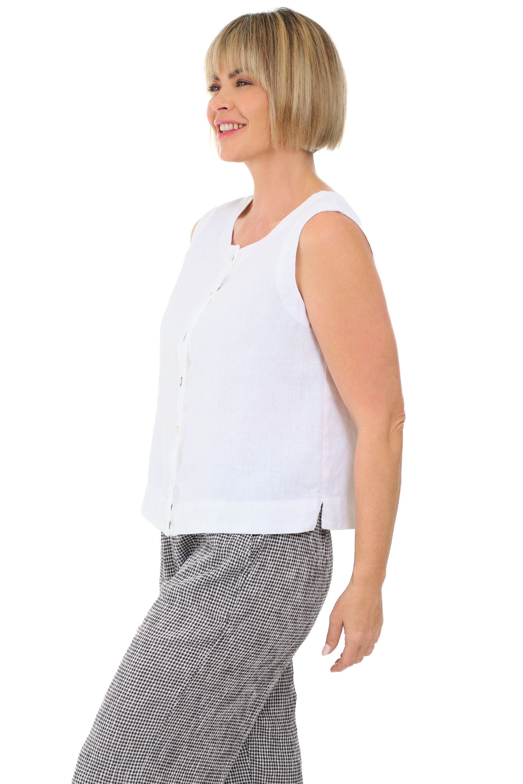 Linen Shell Button Back Cut Loose Button Front Linen Shell, Spring Summer Women's Shirts Woven ...