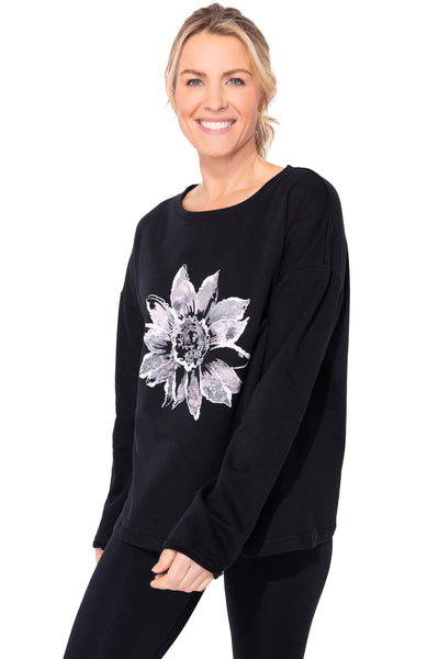 Painted Flowers Cotton Fleece Top