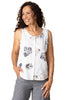 Habitat Clothes Linen Watercolor Floral Tank, Spring Summer Women's Shirts Woven. White