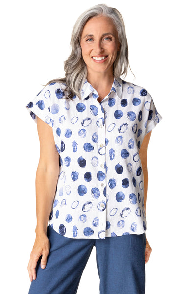 Habitat Clothes Linen Dot Cabana Shirt, Spring Summer Women's Shirts Woven. White