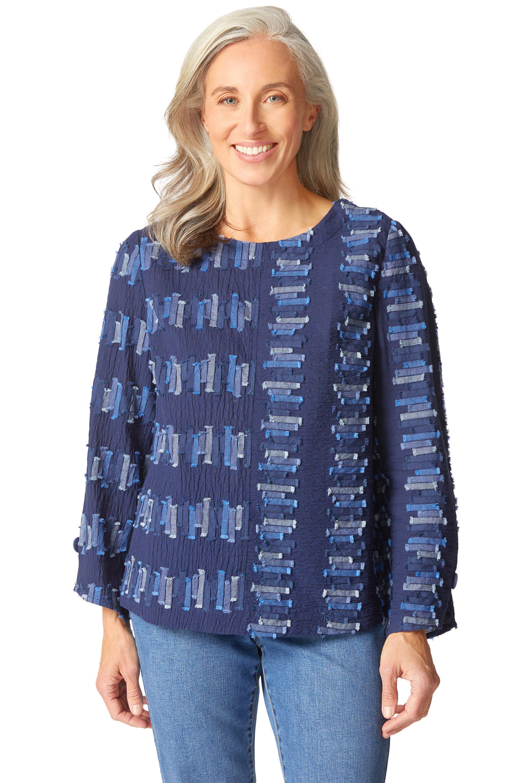 Embroidered Cotton Button Back Pullover