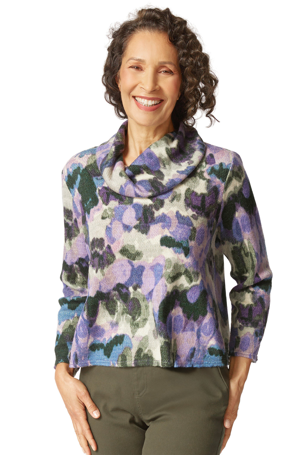 Habitat Clothes Aspen Knit Brushstroke Easy Cowl, Fall Winter Women's Shirts Knit. Midnight.