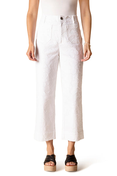 Habitat Clothes Etched Flower Denim Crop Jean, Spring Summer Women's Pants. White